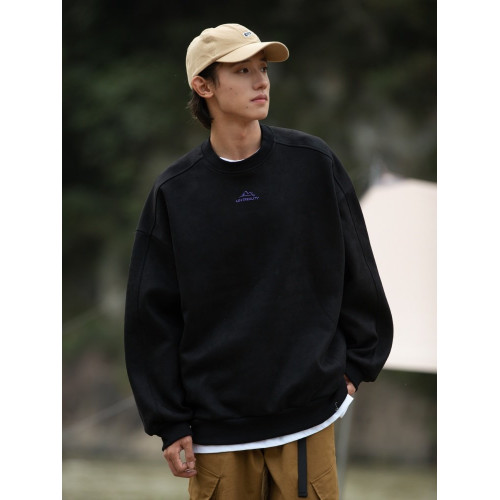 350g重磅麂皮絨衛衣春季復古寬鬆情侶衣服女加絨美式潮牌外套男士