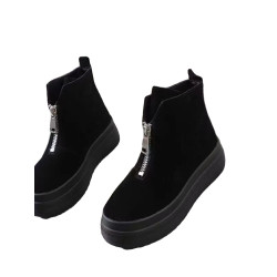 馬丁靴女潮2024冬季新款加絨百搭松糕厚底前拉鍊磨砂真皮英倫短靴