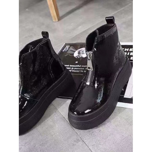 馬丁靴女潮2024冬季新款加絨百搭松糕厚底前拉鍊磨砂真皮英倫短靴 馬丁靴女潮2024冬季新款加絨百搭松糕厚底前拉鍊磨砂真皮英倫短靴