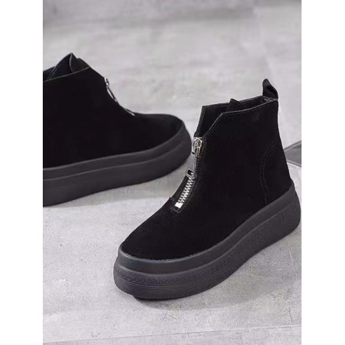 馬丁靴女潮2024冬季新款加絨百搭松糕厚底前拉鍊磨砂真皮英倫短靴 馬丁靴女潮2024冬季新款加絨百搭松糕厚底前拉鍊磨砂真皮英倫短靴