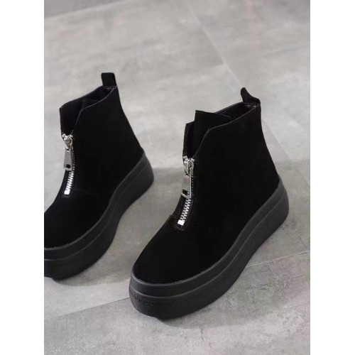 馬丁靴女潮2024冬季新款加絨百搭松糕厚底前拉鍊磨砂真皮英倫短靴 馬丁靴女潮2024冬季新款加絨百搭松糕厚底前拉鍊磨砂真皮英倫短靴