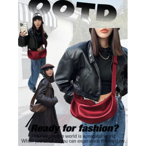 紅色雲朵包包女式2026爆款超火新款高級感休閒百搭真皮斜背餃子包