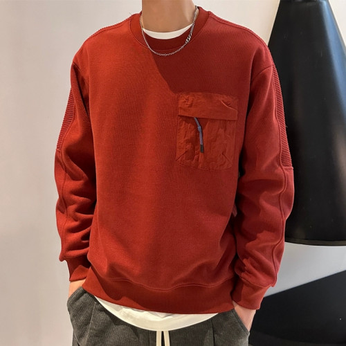 美式復古棗紅色衛衣男士秋冬季加絨無帽長袖打底衫男潮牌重磅外套 美式復古棗紅色衛衣男士秋冬季加絨無帽長袖打底衫男潮牌重磅外套