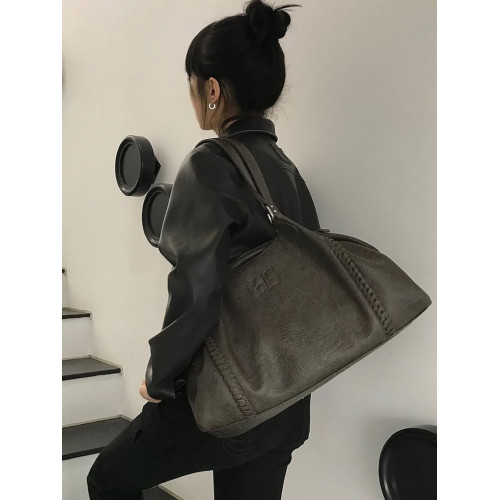 韓國ason流浪包李茶仁同款皮面機車包單肩腋下大容量托特手提包