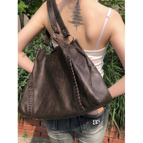 韓國ason流浪包李茶仁同款皮面機車包單肩腋下大容量托特手提包