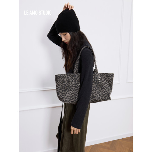 LE AMO｜原創 '曲奇豹' 復古豹紋機車龐克鉚釘大容量通勤托特包