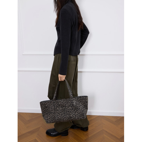 LE AMO｜原創 '曲奇豹' 復古豹紋機車龐克鉚釘大容量通勤托特包