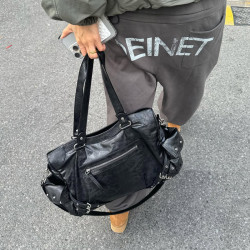 韓國小衆deinet機車包痛包黑色y2k辣妹風斜背通勤大容量托特包女