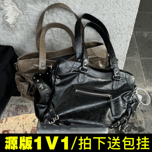 韓國小衆deinet機車包痛包黑色y2k辣妹風斜背通勤大容量托特包女 韓國小衆deinet機車包痛包黑色y2k辣妹風斜背通勤大容量托特包女