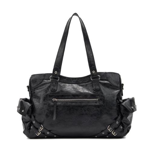 韓國小衆deinet機車包痛包黑色y2k辣妹風斜背通勤大容量托特包女 韓國小衆deinet機車包痛包黑色y2k辣妹風斜背通勤大容量托特包女