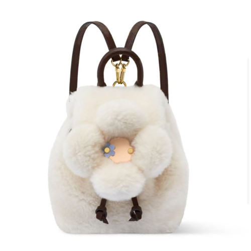 2025秋冬新款可愛花朵白色百搭毛毛絨雙肩包韓版後後背包女包包個性潮