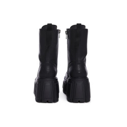 超高跟厚底中筒靴女秋冬小個子增高短靴潮矮子樂粗跟真皮馬丁靴子