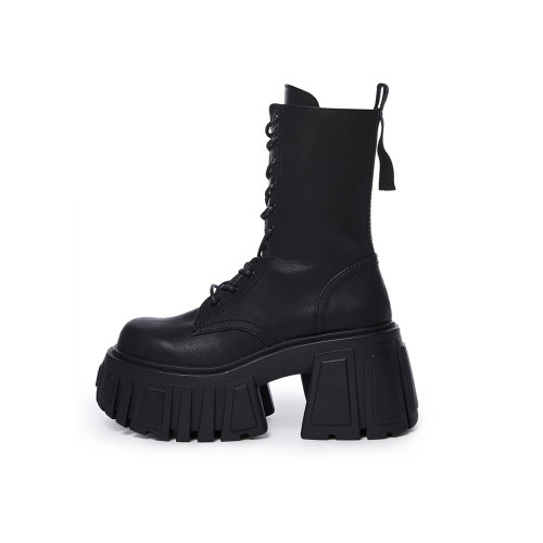 超高跟厚底中筒靴女秋冬小個子增高短靴潮矮子樂粗跟真皮馬丁靴子 超高跟厚底中筒靴女秋冬小個子增高短靴潮矮子樂粗跟真皮馬丁靴子