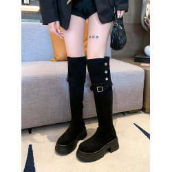 厚底高筒騎士靴女2025秋冬新款加絨高跟過膝長靴兩穿小個子長筒靴