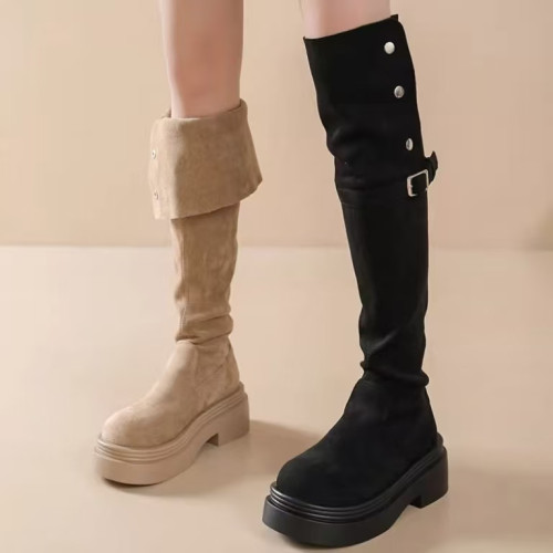 厚底增高長筒靴子女2025年秋冬季新款時尚百搭顯瘦高筒過膝騎士靴