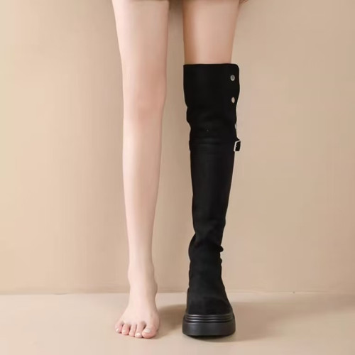 厚底增高長筒靴子女2025年秋冬季新款時尚百搭顯瘦高筒過膝騎士靴