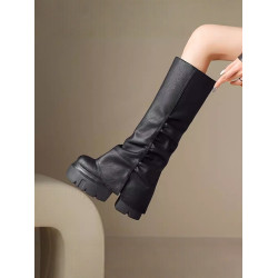 真皮隱形內增高12cm褲琯靴厚底高筒大筒圍騎士靴小個子不過膝女潮