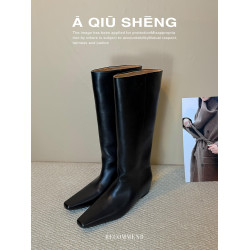 2026新款春秋冬季長筒長靴子內增高方頭棕色美拉德高筒騎士靴女鞋