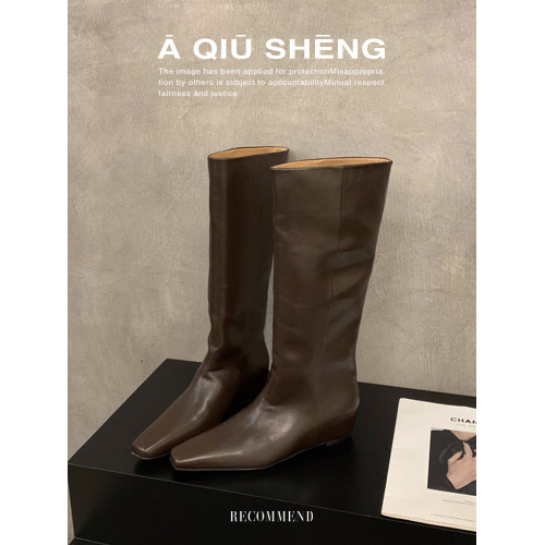 2026新款春秋冬季長筒長靴子內增高方頭棕色美拉德高筒騎士靴女鞋