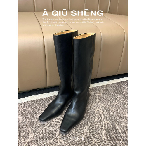 2026新款春秋冬季長筒長靴子內增高方頭棕色美拉德高筒騎士靴女鞋