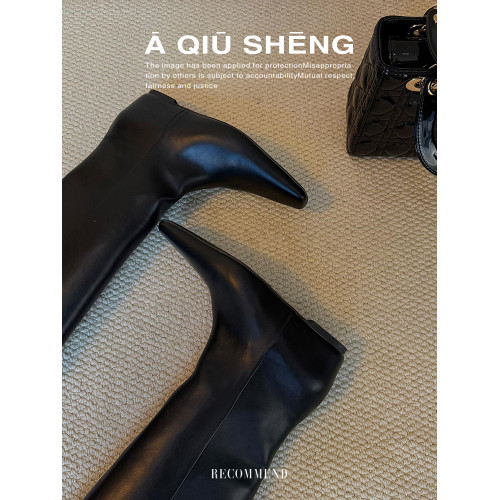 2026新款春秋冬季長筒長靴子內增高方頭棕色美拉德高筒騎士靴女鞋