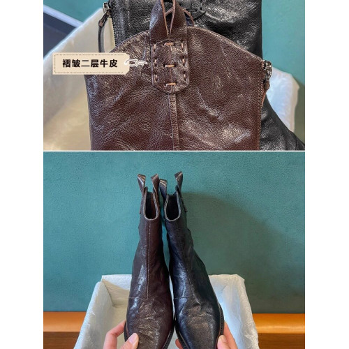 小短靴女款冬季加絨馬丁靴V口真皮裸靴尖頭棕色粗跟西部牛仔靴子 小短靴女款冬季加絨馬丁靴V口真皮裸靴尖頭棕色粗跟西部牛仔靴子