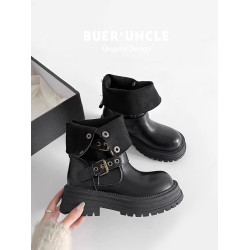 厚底增高棕色英倫風馬丁靴子女2026新款夏秋繙折兩穿中筒時尚短靴