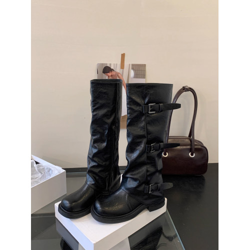 中筒馬丁靴女2026秋冬新款復古英倫內增高粗跟褶皺堆堆褲琯騎士靴