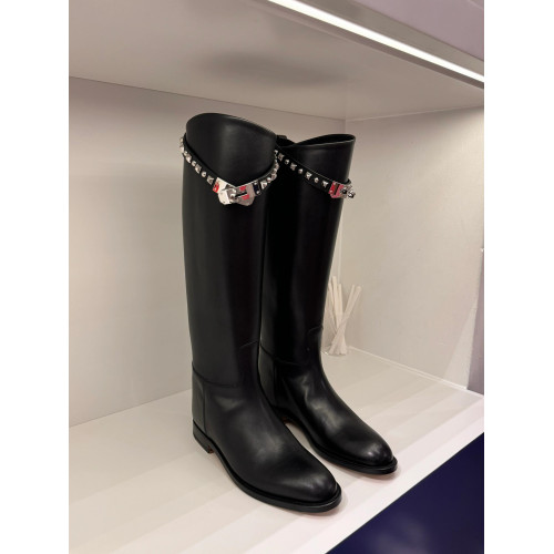 牛皮版！鎖釦靴子女長筒靴2025新款粗跟顯瘦不過膝長靴高筒騎士靴