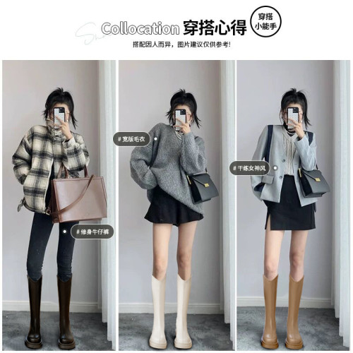 2025新款長筒靴女不過膝後拉鍊英倫騎士靴瘦瘦靴長靴爆款高筒靴子