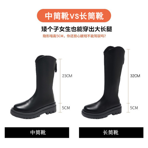 2025新款長筒靴女不過膝後拉鍊英倫騎士靴瘦瘦靴長靴爆款高筒靴子
