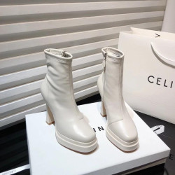 10cm厚底短靴女2025冬季新款小個子增高方頭防水台高跟鞋真皮女靴