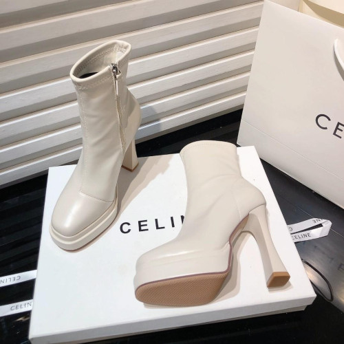 10cm厚底短靴女2025冬季新款小個子增高方頭防水台高跟鞋真皮女靴