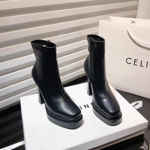 10cm厚底短靴女2025冬季新款小個子增高方頭防水台高跟鞋真皮女靴