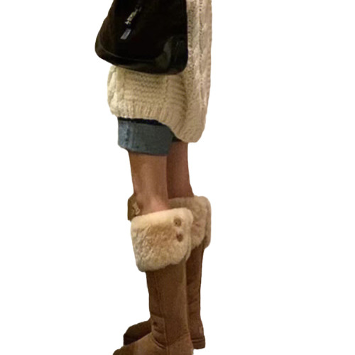 MaxFax長筒雪地靴女2025秋冬新款保暖加絨加厚東北高筒不過膝長靴