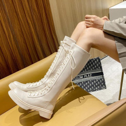 米白色長筒靴女秋冬加絨胖mm粗腿大筒圍彈力瘦瘦馬丁靴高筒騎士靴