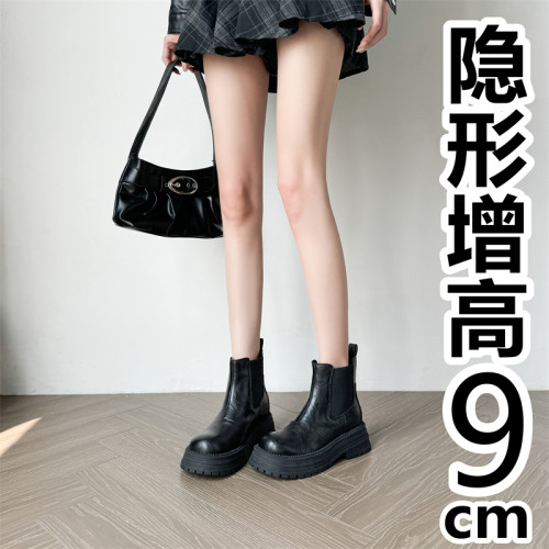 內增高切爾西靴女復古厚底彈力2025秋冬新款加絨小個子厚底短靴子