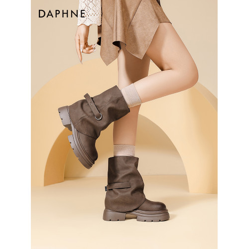 達芙妮堆堆短靴2026新款馬丁靴女款厚底增高英倫風褲琯靴子女靴子