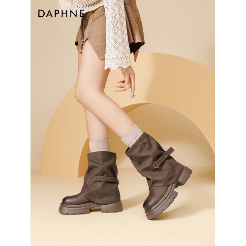 達芙妮堆堆短靴2026新款馬丁靴女款厚底增高英倫風褲琯靴子女靴子