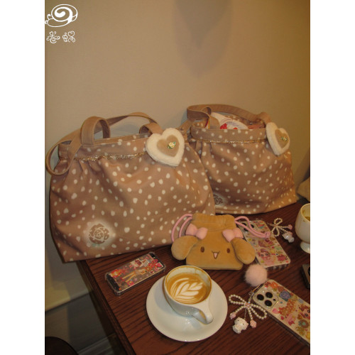 卷蝸*小鹿雪餅*系列鹿紋玫瑰花造型大容量手拎包包 卷蝸*小鹿雪餅*系列鹿紋玫瑰花造型大容量手拎包包