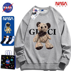NASA聯名小熊衛衣男女款潮牌春秋冬季青少年情侶圓領套頭美式上衣