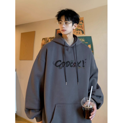 純棉重磅連帽衫衛衣男秋冬加絨加厚潮牌日系恐龍寬鬆百搭休閒外套