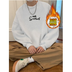 重磅純棉衛衣男秋冬款加絨加厚圓領打底衫美式復古寬鬆長袖t恤春