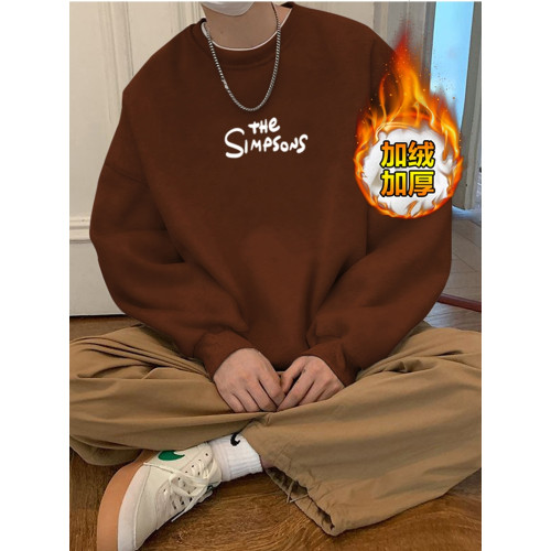 重磅純棉衛衣男秋冬款加絨加厚圓領打底衫美式復古寬鬆長袖t恤春