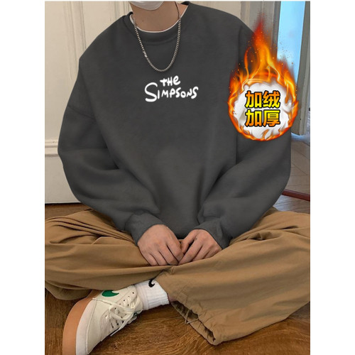 重磅純棉衛衣男秋冬款加絨加厚圓領打底衫美式復古寬鬆長袖t恤春