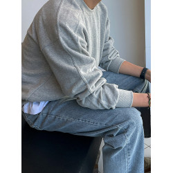 MRCYC簡約復古圓領衛衣男士春季寬鬆基礎款上衣韓系潮流套頭外套