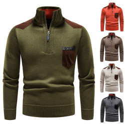 秋冬季新款男士半高領拉鍊針織衫修身外套百搭休閒外穿套頭衫衛衣