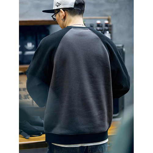 美式復古拼接衛衣男春季寬鬆潮牌刺綉圓領上衣大碼撞色休閒外套潮