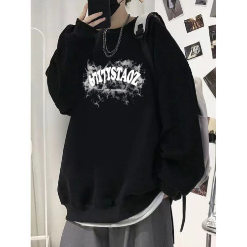 春秋季純棉圓領衛衣男士潮牌寬鬆薄款學生ins上衣絨衫無帽外套男