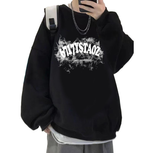 春秋季純棉圓領衛衣男士潮牌寬鬆薄款學生ins上衣絨衫無帽外套男